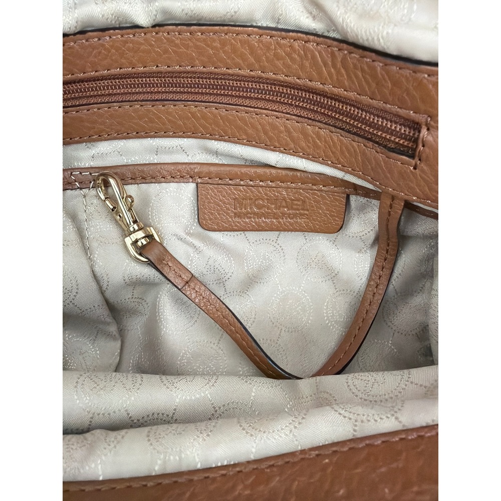 Michael Kors Bedford Brown Pebbled Leather Satchel Bag Gold Hardware Acorn - Picture 7 of 10
